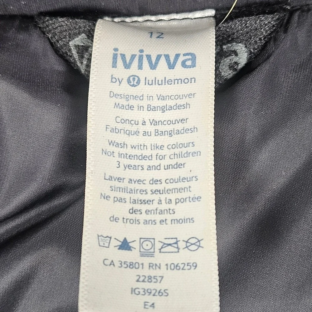 Ivivva‎ Girls 12 Down Puffer Jacket Hooded Quilted Bomber Floral Black Gray Coat